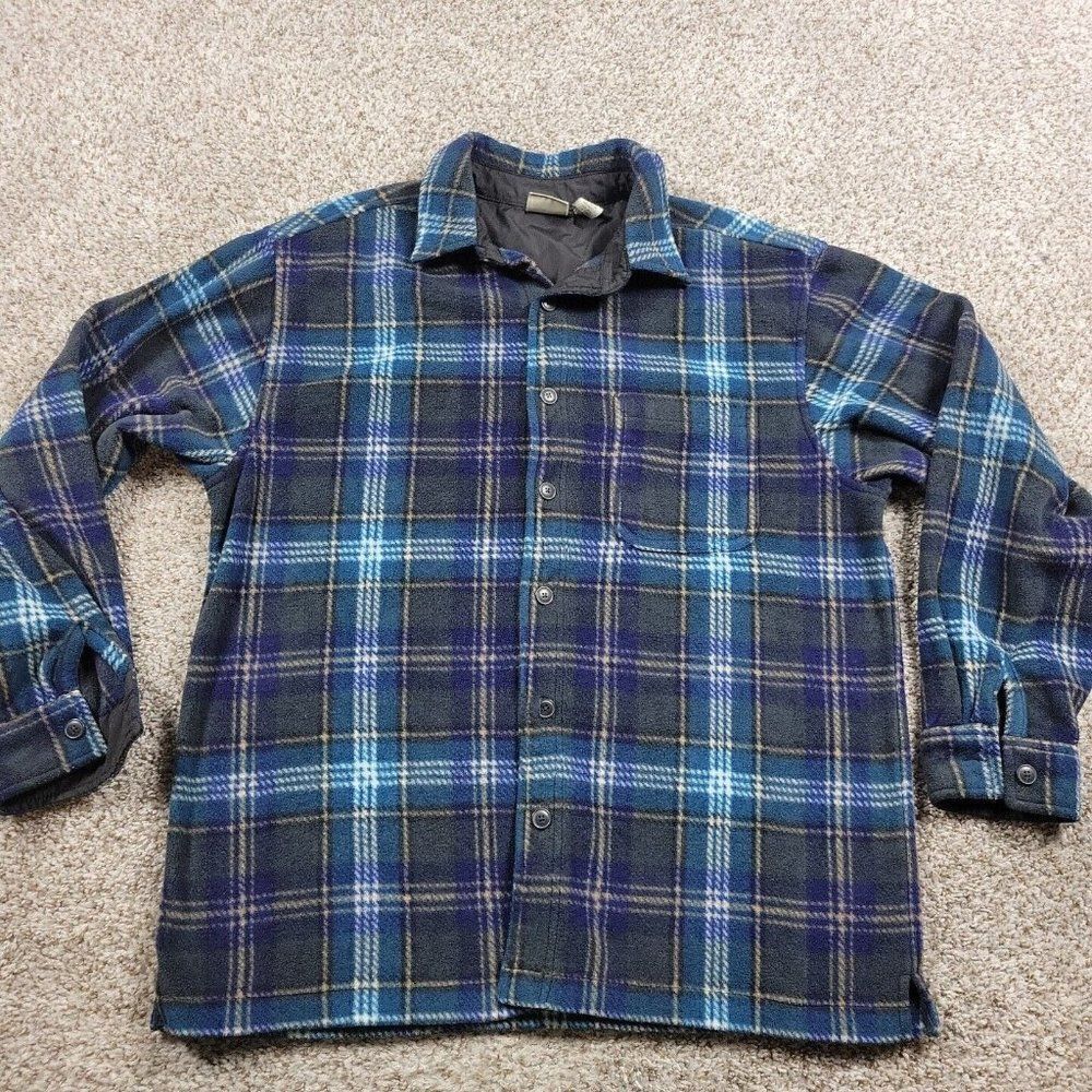 Fieldmaster Flannel Shirt Mens Medium Blue Plaid Button Up Long Slv Thick READ
